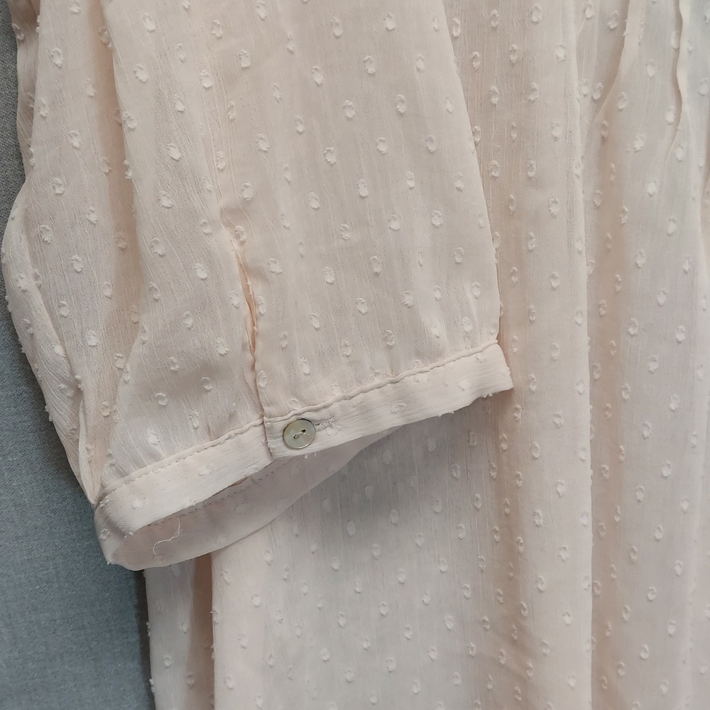 Rose + Olive Pink Swiss Dot‎ Blouse 2X Pintuck Boho Top Semi Sheer 3/4 Sleeve - Picture 6 of 15